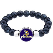 New Minnesota Vikings Womens Mens Black Beaded Chain Bracelet W Gift Pkg D1