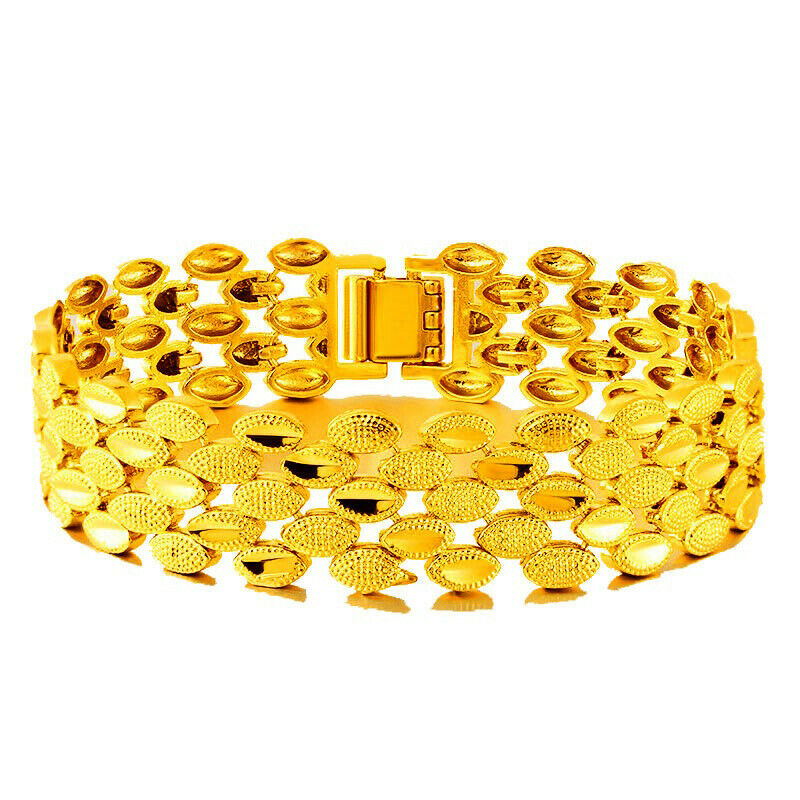 24k Yellow Gold Mens Womens Wide Link Bracelet 6" 7" 7.5" 8" 8.5" 9" Inch D804