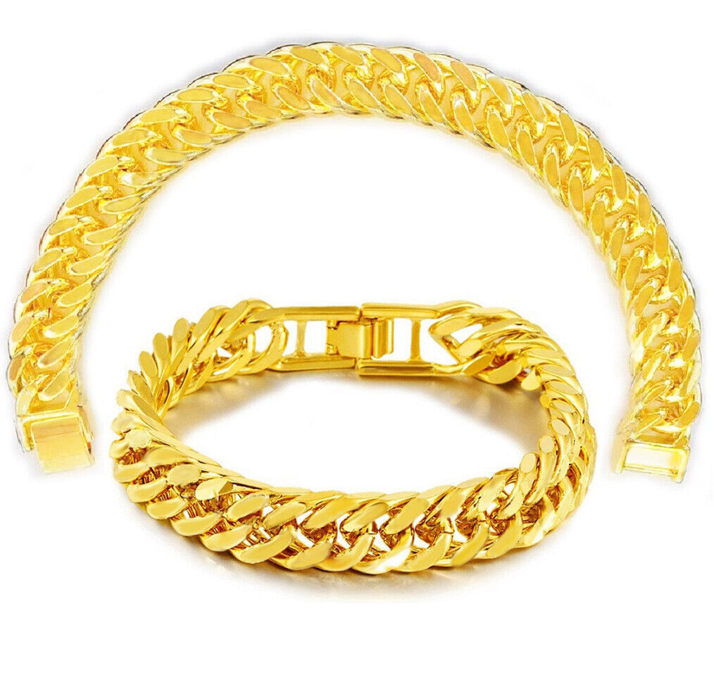 18k Yellow Gold Mens 8" Bracelet Elegant Bold Cuban Style Links +GiftPkg D466D