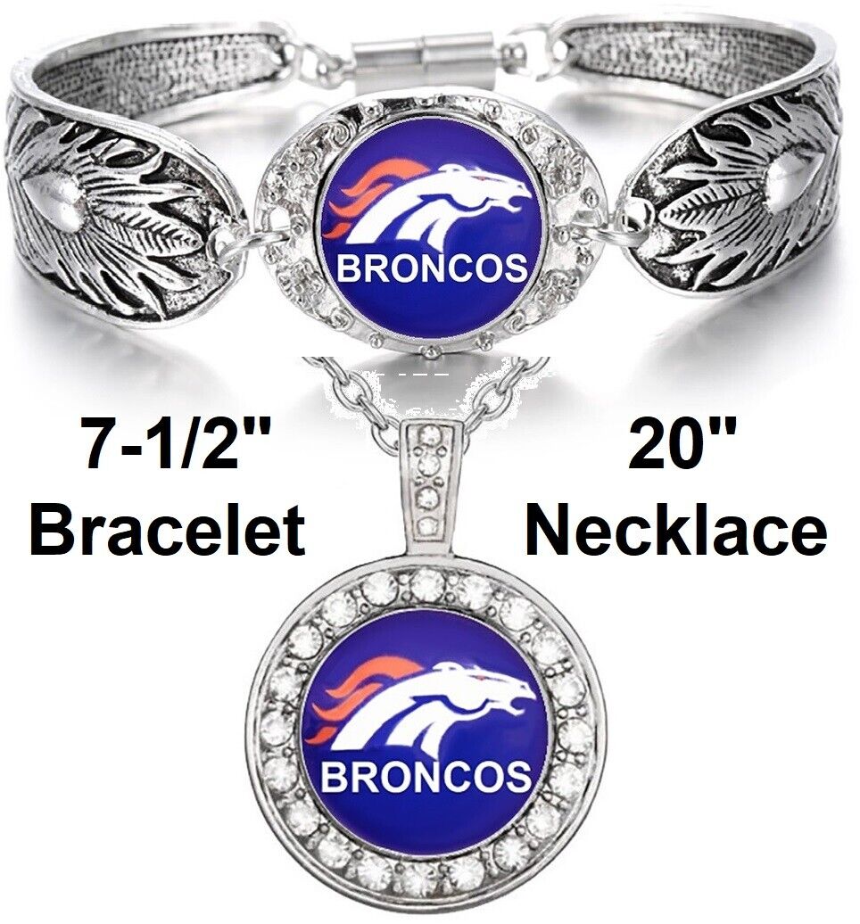 Denver Broncos Special Womens Sterling Silver Necklace With Bracelet Set D3D18