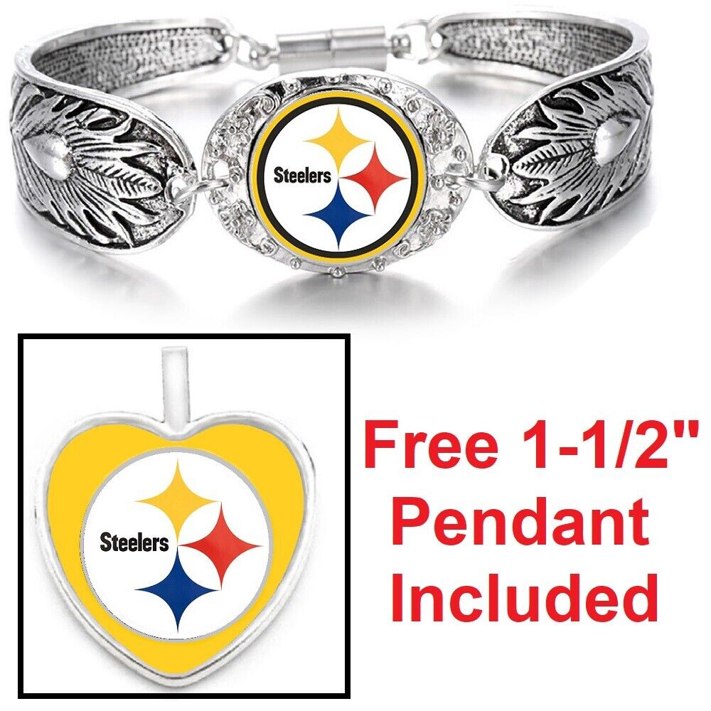 Free Pendant Gift With Pittsburgh Steelers Women'S Sterling Silver Bracelet D3F