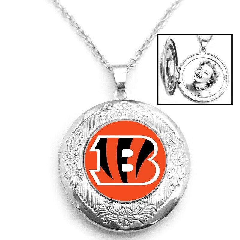 Cincinnati Bengals Womens 925 Silver 20" Link Chain Necklace W/ Photo Locket D16