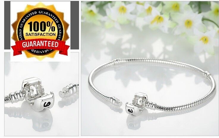 925 Sterling Silver Bracelet Bangle Snake Love Chain Euro Bead +Free GiftPkg D92