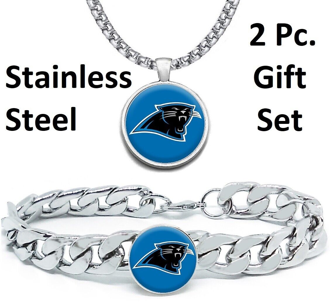 Carolina Panthers Mens Gift Set Stainless 24" Necklace Bracelet D4D30
