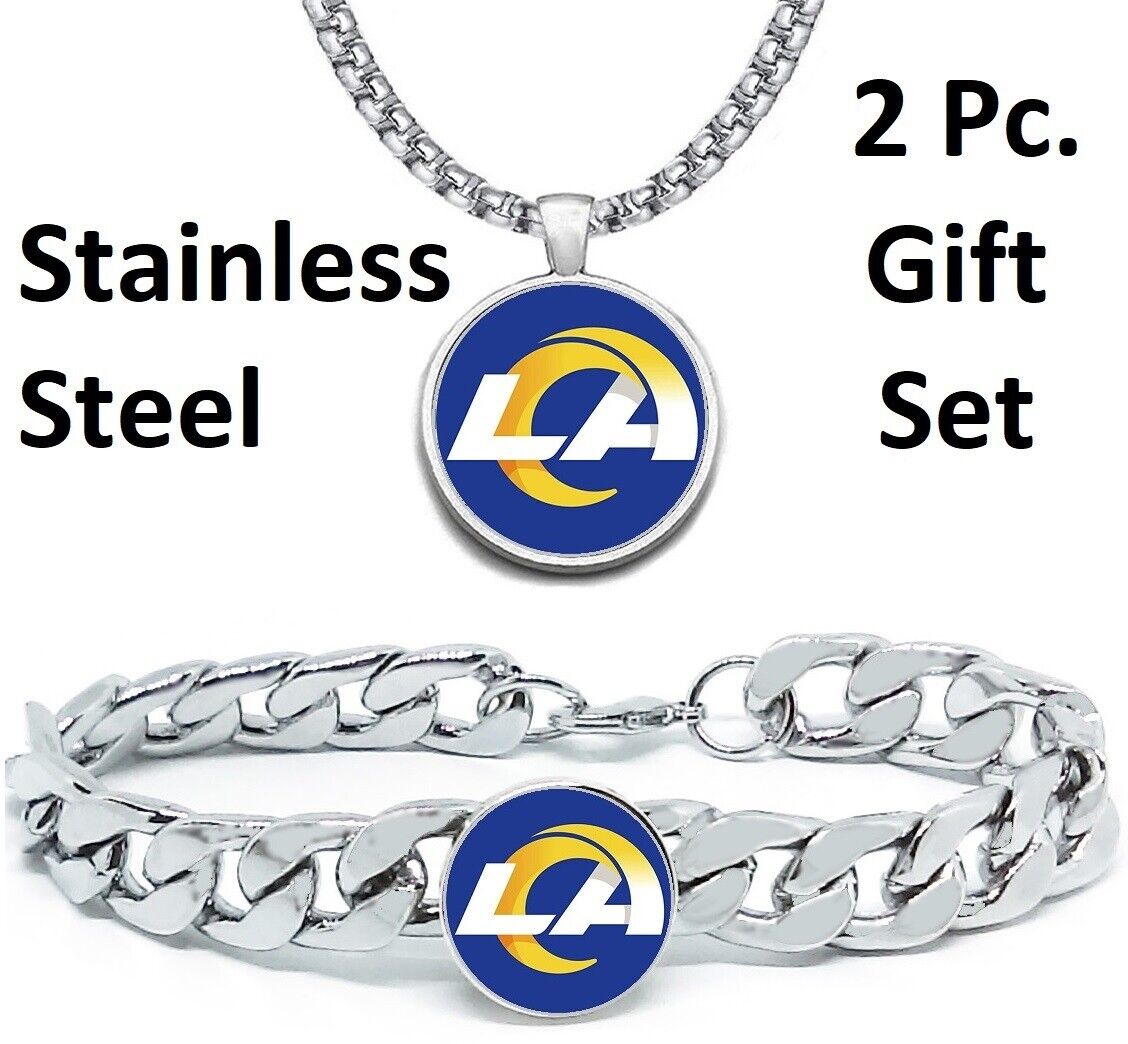 Special Los Angeles Rams Mens Gift Set Stainless 24" Necklace Bracelet D4D30