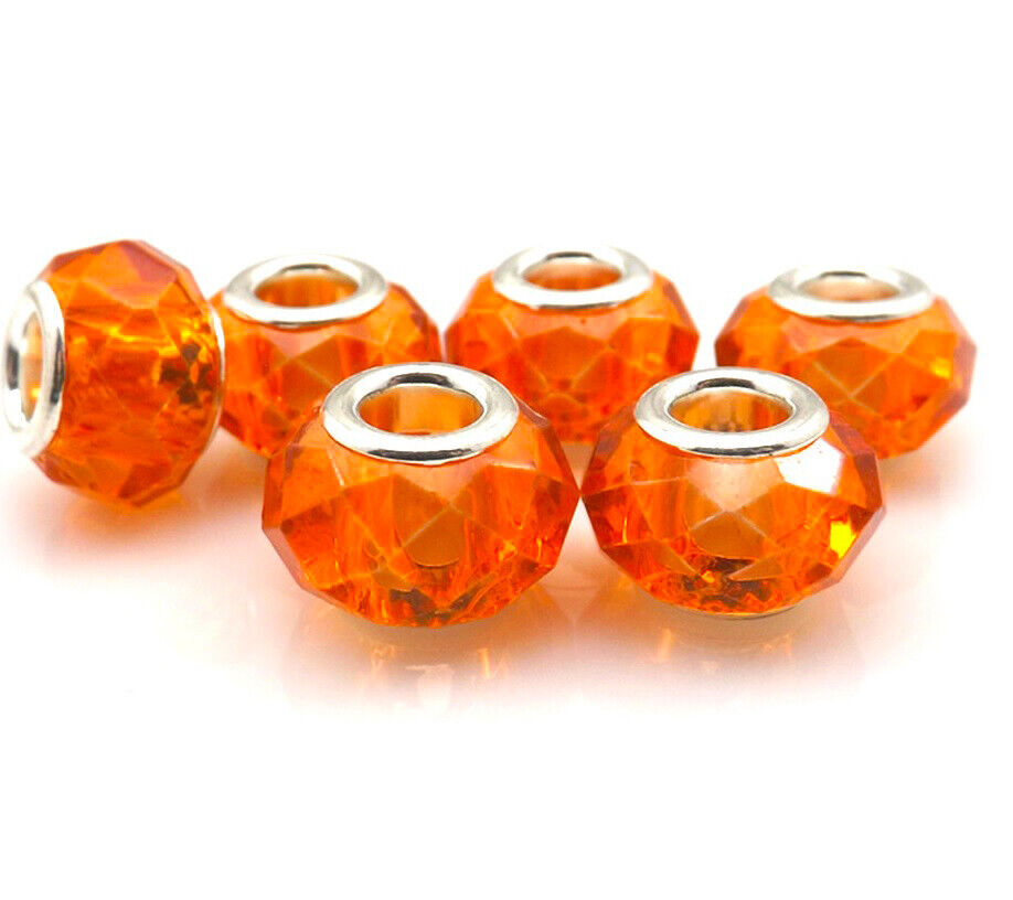 Silver Orange Authentic Faceted Murano Beads For 5mm Big Hole Bracelet Halloween