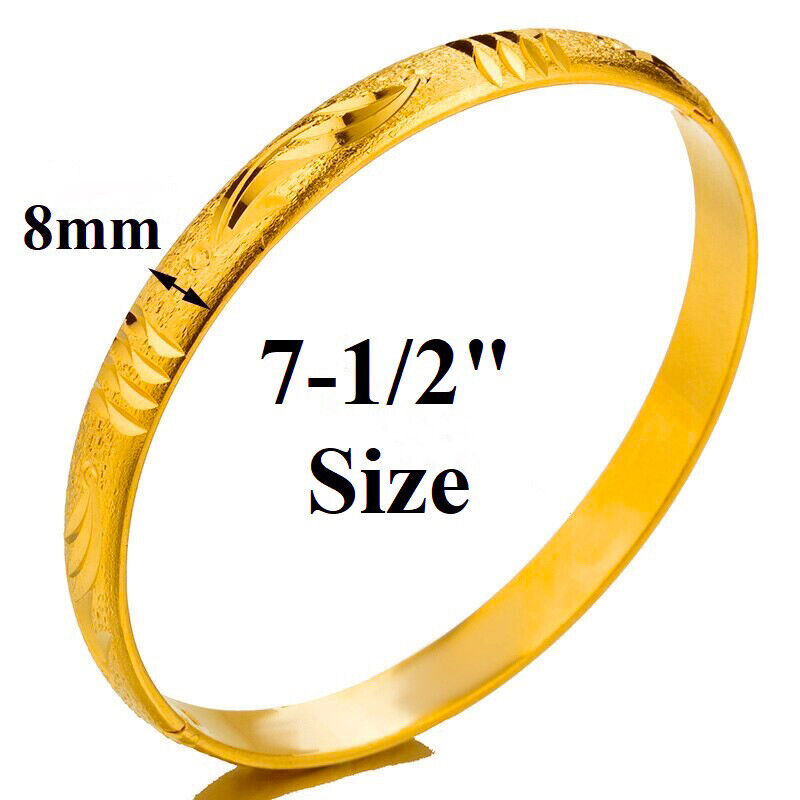 18k Yellow Gold Italian Cut Womens 7-1/2" Bracelet Bangle Opening 8mm Wide D245