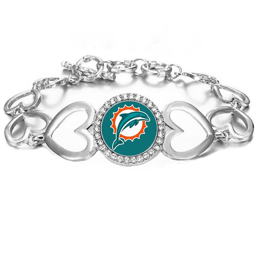 Miami Dolphins Womens Heart Link Adjustable Bracelet W Gift Pkg D27