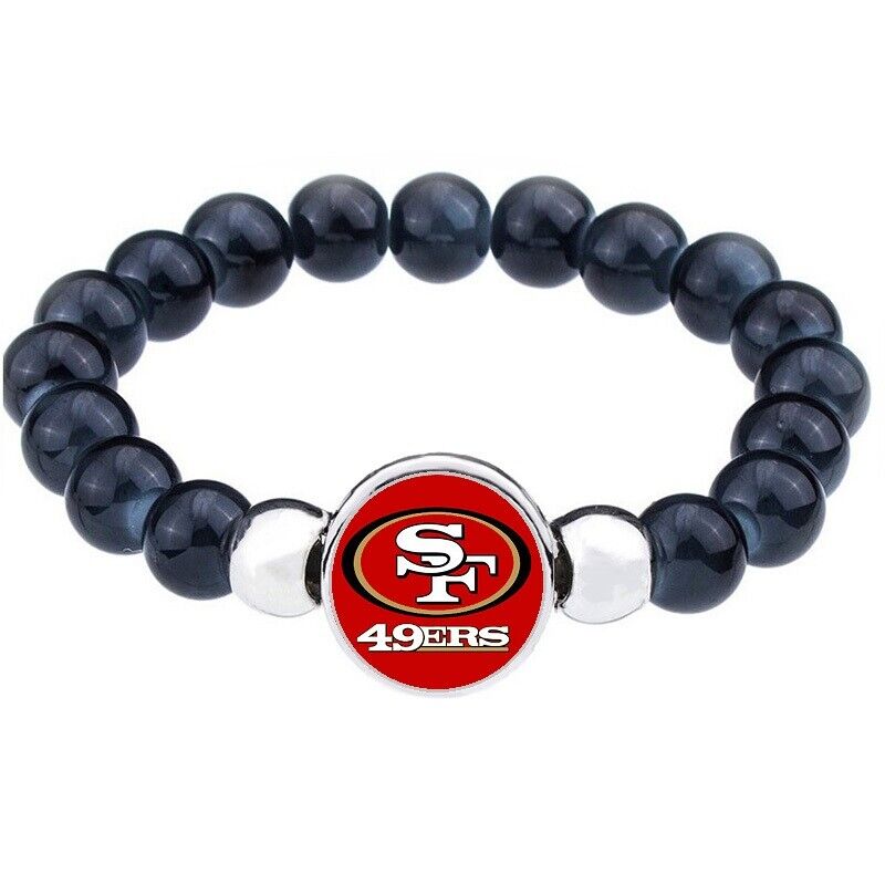 San Francisco 49Ers Women'S Men'S Black Beaded Link Bracelet W Gift Pkg D1