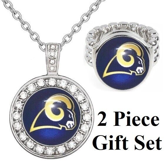 Los Angeles Rams Gift Set Womens 925 Sterling Silver Necklace And Ring D18D2