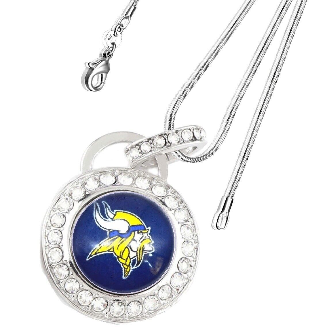 Minnesota Vikings Sterling Silver Womens Link Chain Necklace Crystal Pendant D17