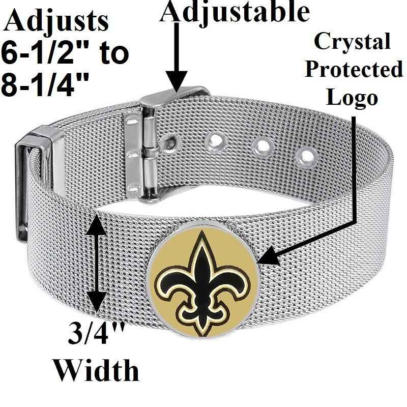 New Orleans Saints Mens Womens Silver Adjustable Bracelet w Gift Pkg D6