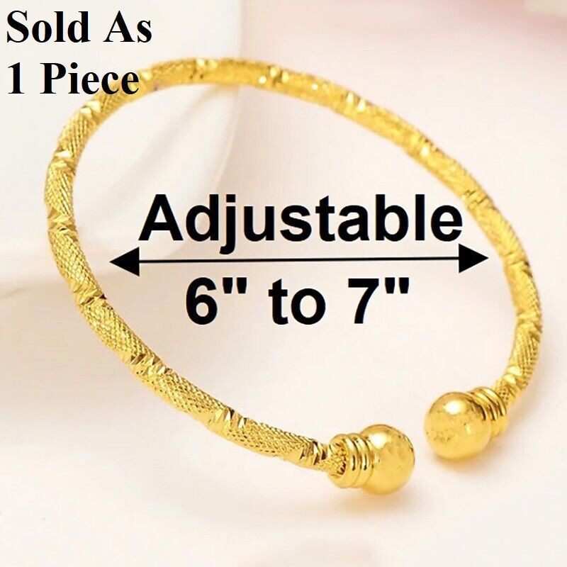 18k Yellow Gold Small 6" To 7" Womens Young Girl Adjustable Bracelet Bangle D712