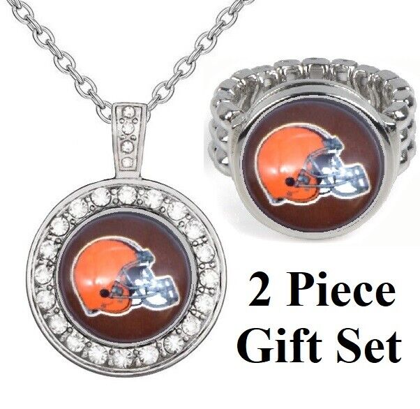 Cleveland Browns Gift Set Womens 925 Sterling Silver Necklace With Ring D18D2