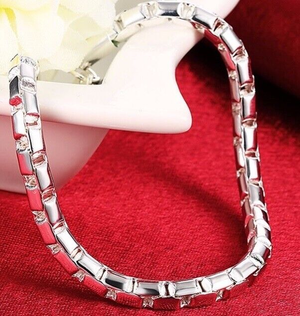 925 Sterling Silver Bracelet Womens Large 8" Round Box Link Chain wGiftPkg  D615