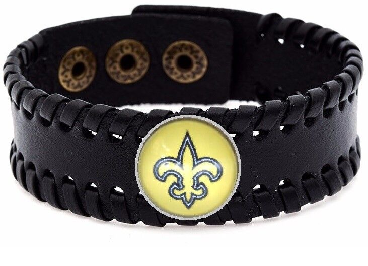 New Orleans Saints Men'S Women'S Black Leather Bracelet Football Gift D8-1