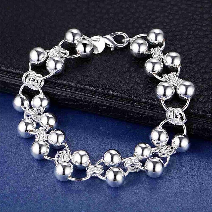 925 Sterling Silver Bracelet Small 7" Linked Chain Beaded Beads +GiftPouch D295D