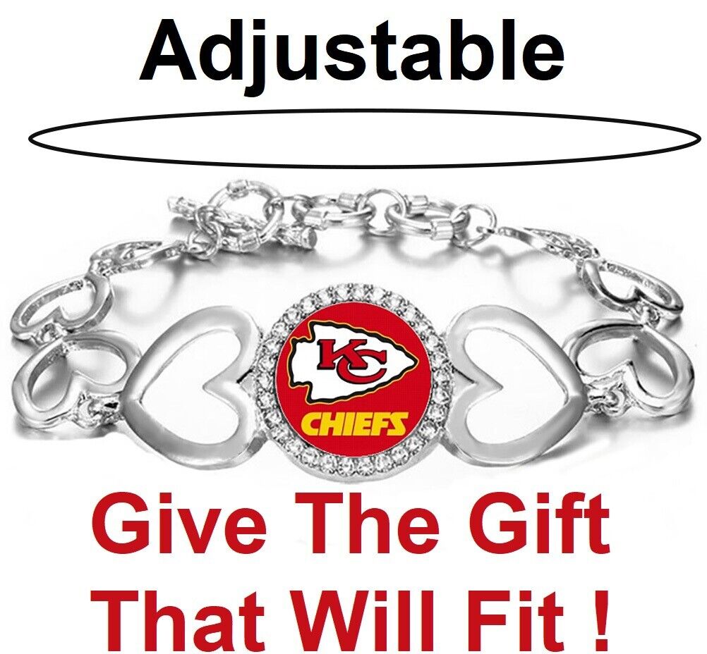 Special Kansas City Chiefs Womens Silver Heart Link Bracelet Gift W Gift Pkg D27