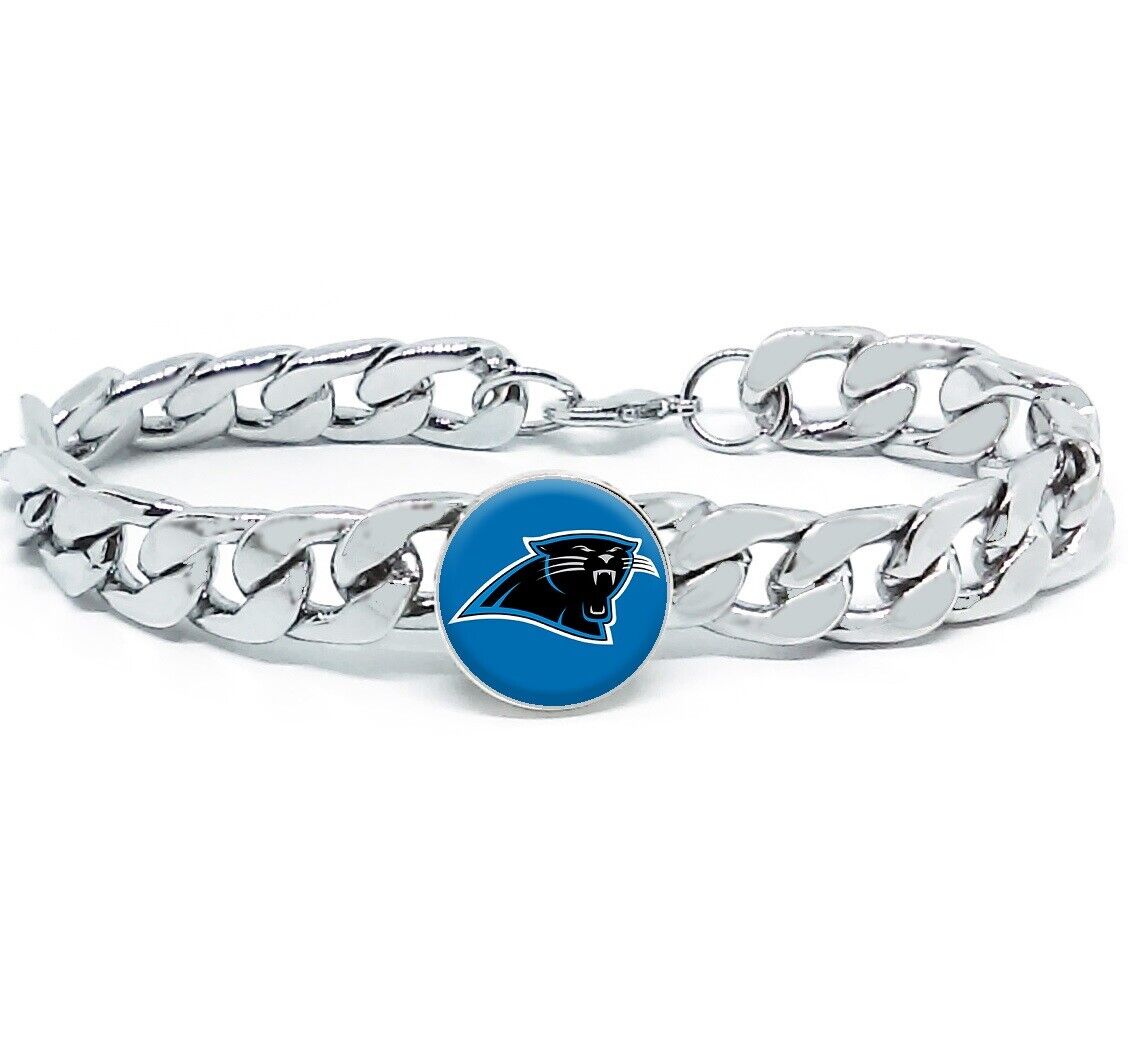 Carolina Panthers Silver Mens Curb Link Chain Bracelet Football Gift D4