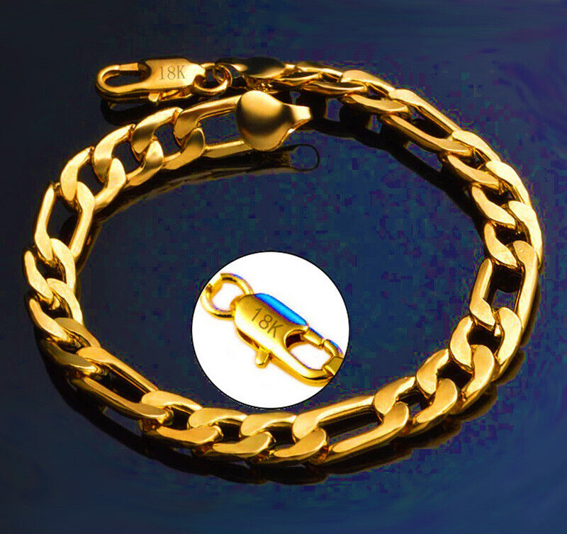 18k Yellow Gold Bracelet Women's MensLink 7.5" Chain w Gift Pkg Filled D698