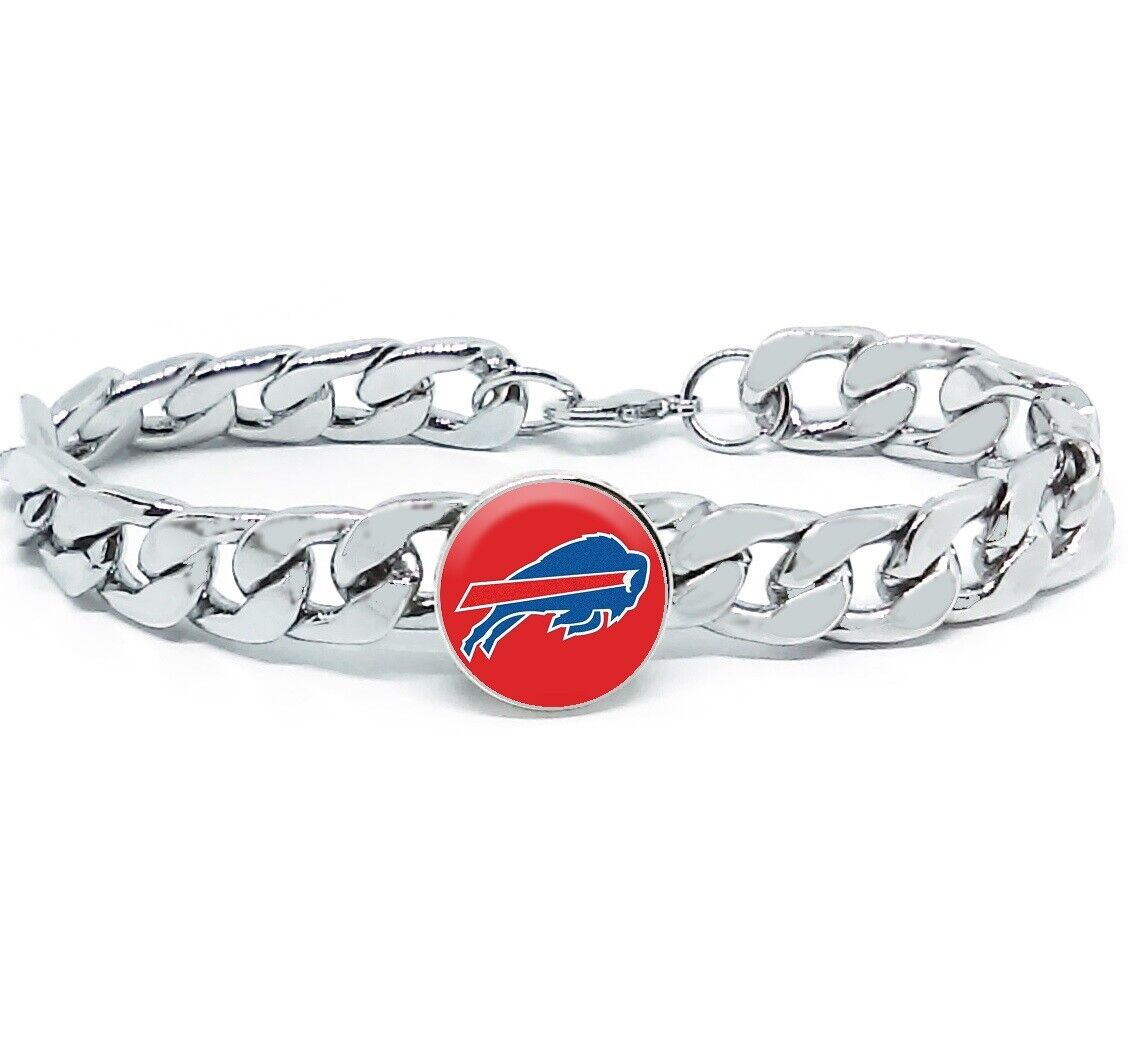 Buffalo Bills Silver Stainless Steel Mens Link Chain Bracelet Football Gift D4