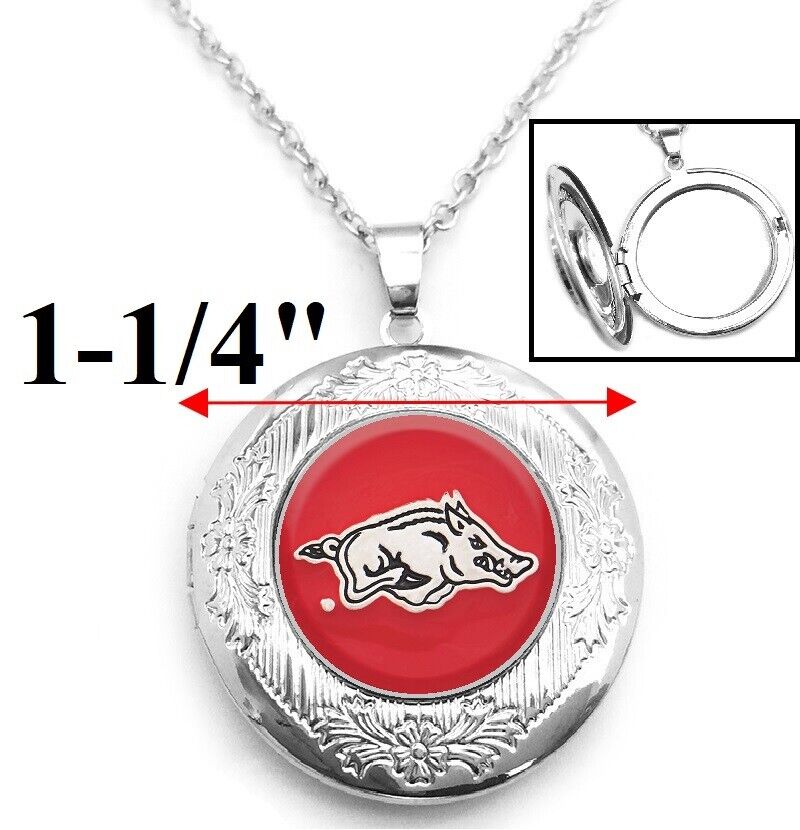 Arkansas Razorbacks Womens Sterling Silver Link Chain Necklace, Locket D16