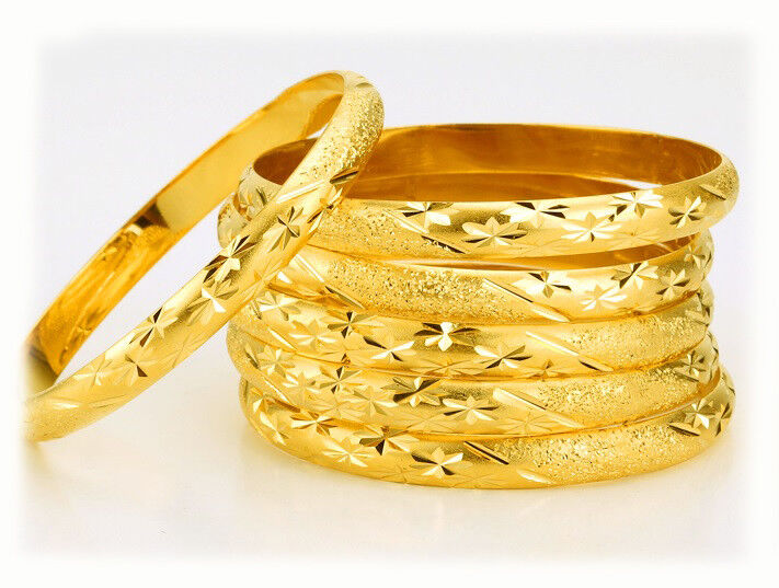 18k Yellow Gold Womens Bangle Bracelet Italian Star Cut Design w Gift Pkg D416-9