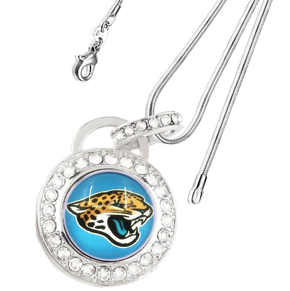 Jacksonville Jaguars Sterling Silver Womens Link Chain Necklace Crystal Pend D17