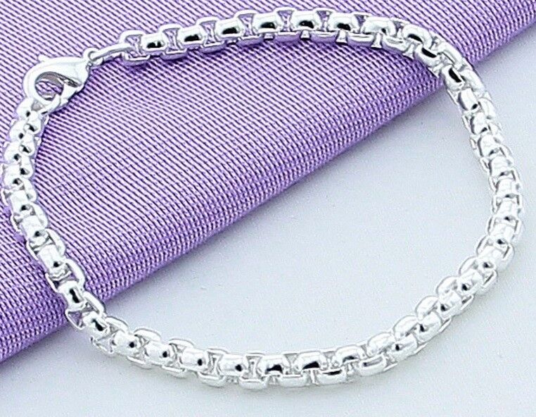 925 Sterling Silver Bracelet Womens Small 6 1/2" Box Link Chain w GiftPg  D472S