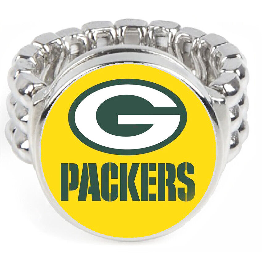 Special Green Bay Packers Silver Mens Womens Football Ring Fits All W Gift Pk D2