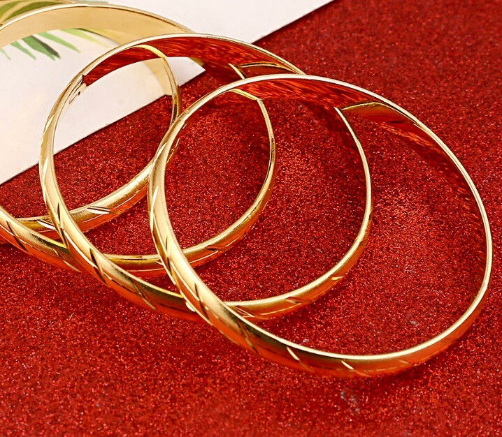 18k Gold Bracelets Bangle Womens Wave Cut Design Opening w GiftPkg D415-4