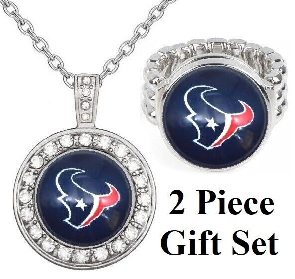 Houston Texans Gift Set Womens 925 Sterling Silver Necklace And Ring D18D2