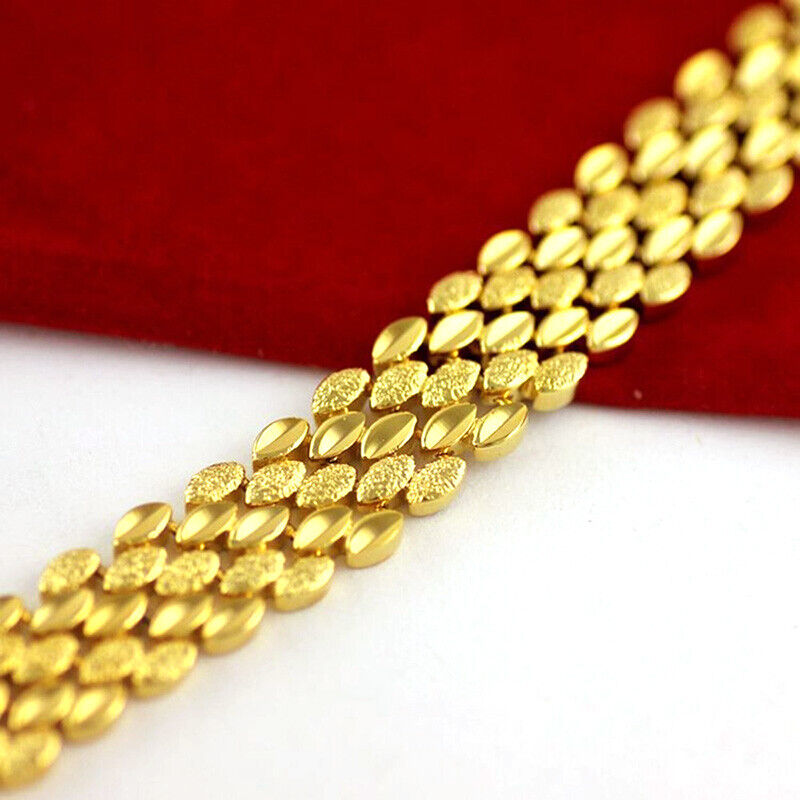 24k Yellow Gold Womens Large 8" Bracelet Wide Linked Chain Wide D804