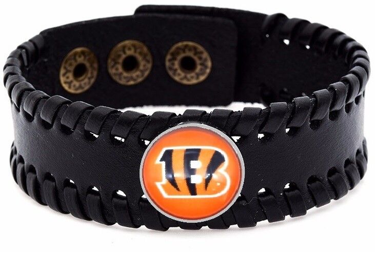 Cincinnati Bengals Mens Womens Black Leather Bracelet Bangle Football Gift D8-1