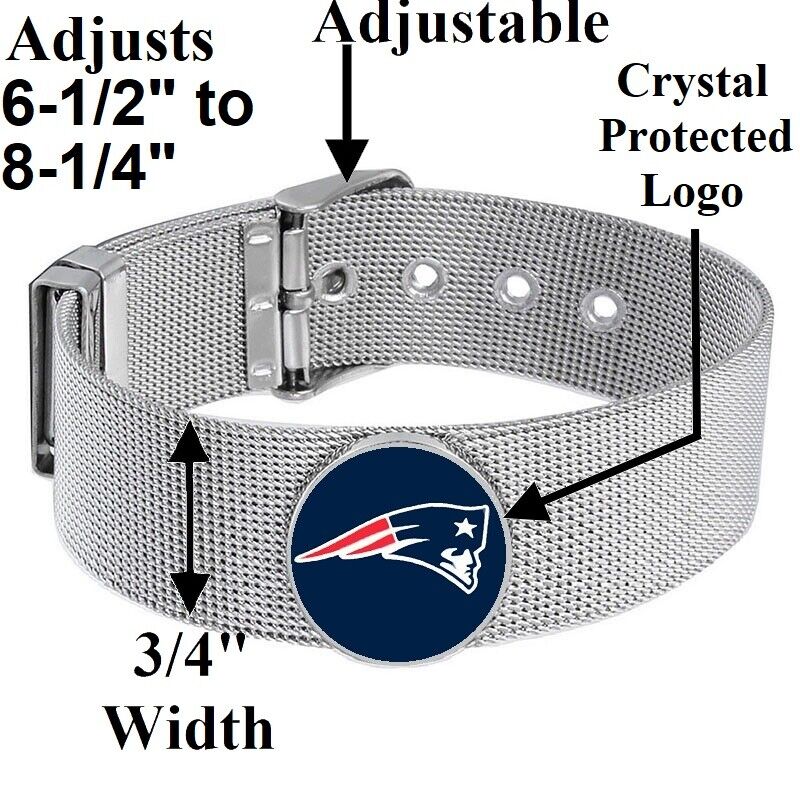 New England Patriots Mens Womens Silver Adjustable Bracelet w Gift Pkg D6