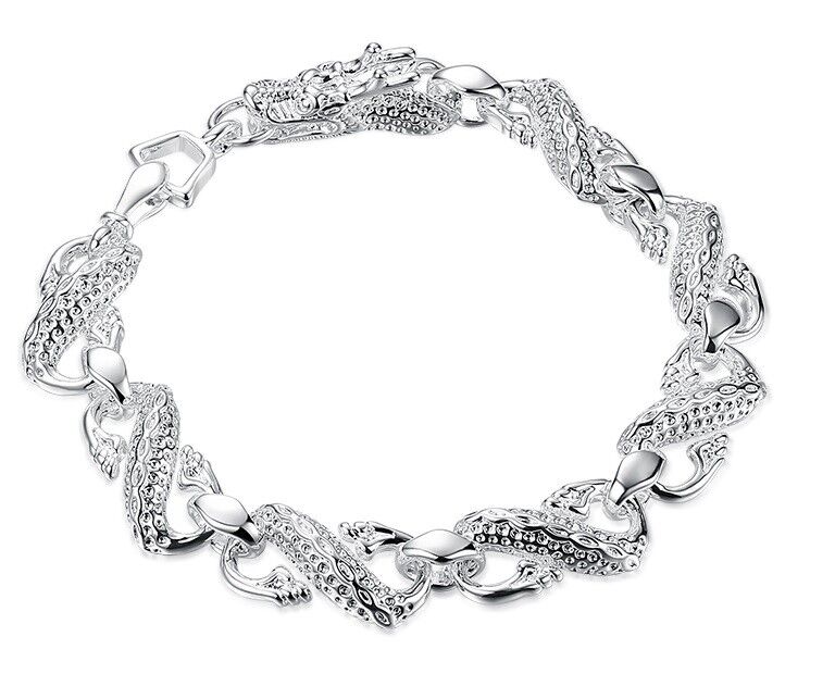 925 Sterling Silver Small 7" Bracelet Women's Dragon Link Chain + GiftPkg D502B2