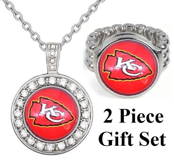 Kansas City Chiefs Gift Set Womens 925 Sterling Silver Necklace And Ring D18D2