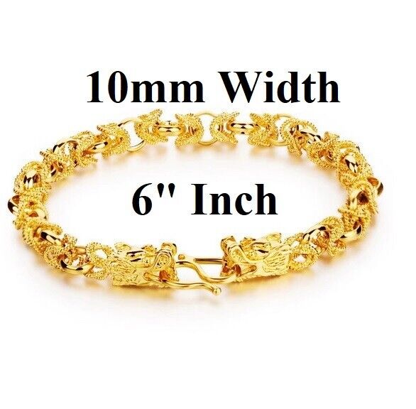 18k Yellow Gold Women Girl Link Chain Dragon Bracelet 5" 6" 6.5" 7" 7.5" 8" D731