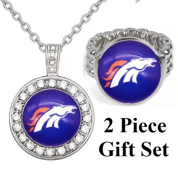 Denver Broncos Gift Set Womens 925 Sterling Silver Necklace With Ring D18D2