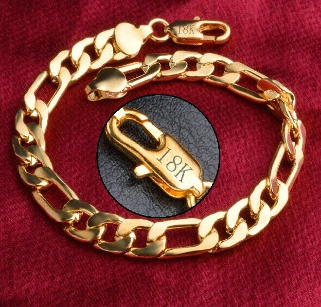 18k Gold Mens Womens Figaro Curb Link Chain Bracelet 6" 7" 71/2" 8" 9" 10" Size