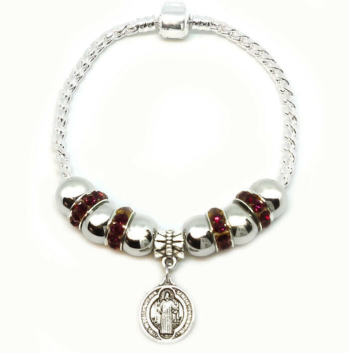 925 Sterling Silver Small Size Snake Bracelet With Saint Christopher Crystals