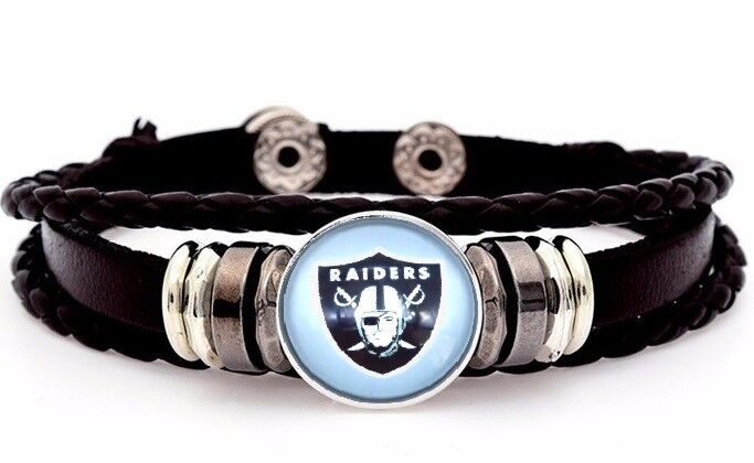 Las Vegas Raiders Mens Womens Black Leather Bracelet Football + Giftpg D14-1