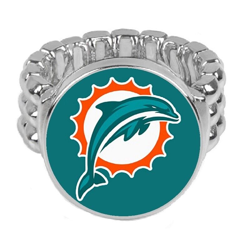 Miami Dolphins Silver Mens Womens Football Ring Fits All Sizes W Gift Pk D2