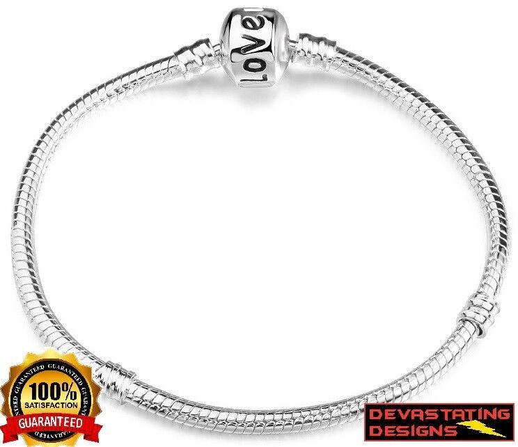 925 Sterling Silver Bracelet Bangle Snake Love Chain Euro Bead +Free GiftPkg D92