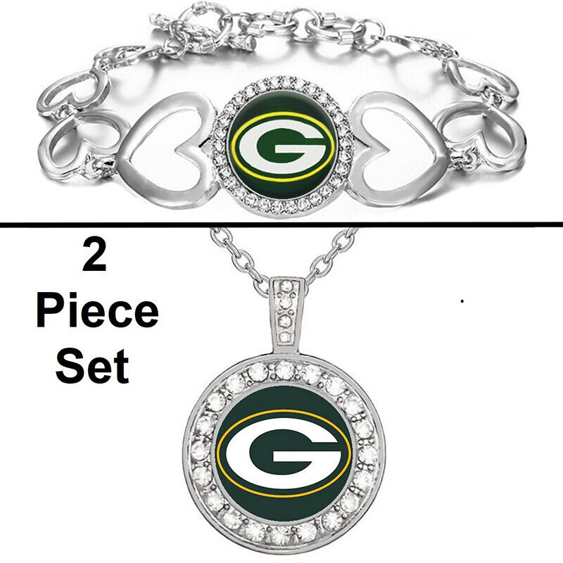 Green Bay Packers Gift Set Womens Sterling Silver Necklace And Bracelet D18D27