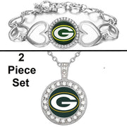 Green Bay Packers Gift Set Womens Sterling Silver Necklace And Bracelet D18D27