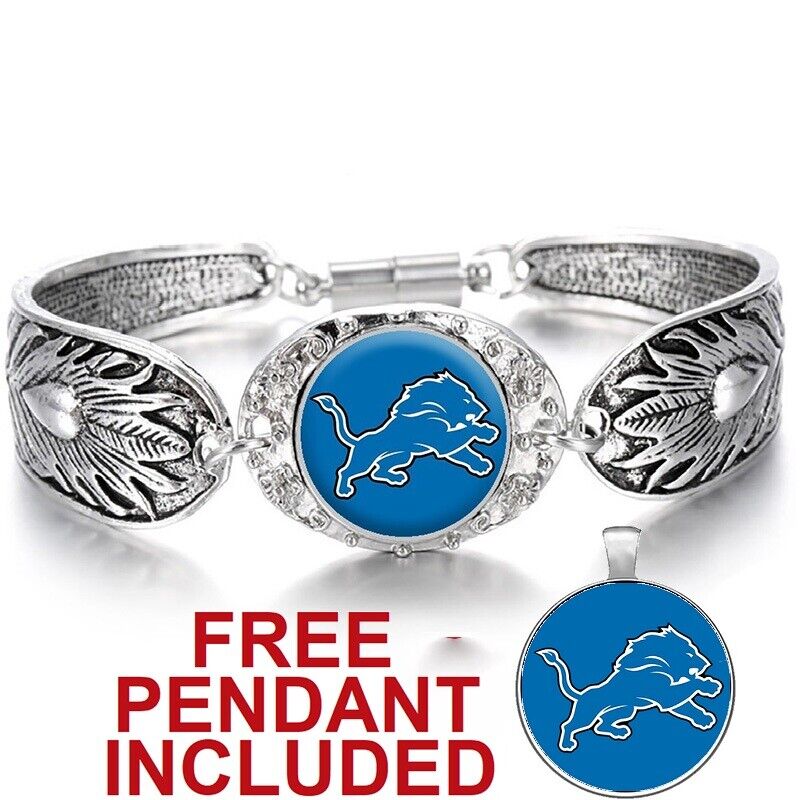 Detroit Lions Women'S Sterling Silver Bracelet Football Gift W Gift Pkg D3