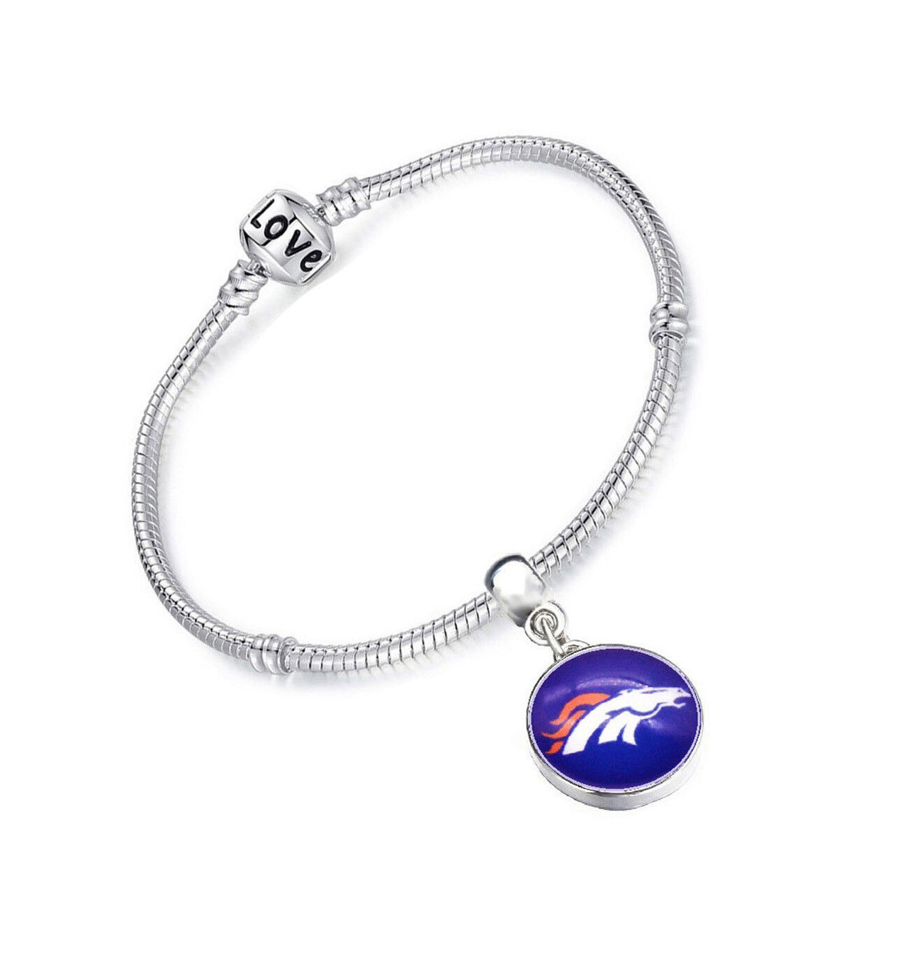 Denver Broncos Sterling Silver Womens Link Chain Football Bracelet W Giftpk D13C