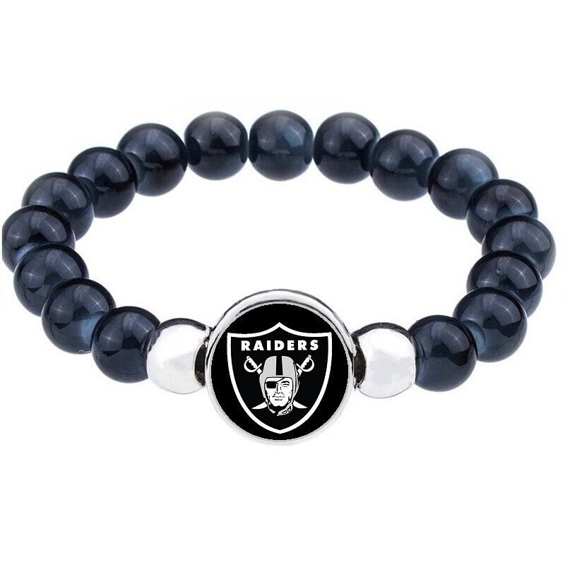 Spec Black Las Vegas Raiders Women'S Men'S Beaded Link Bracelet W Gift Pkg D1