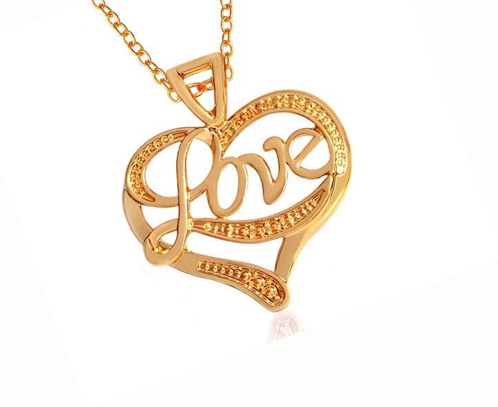 14k Gold Love Heart Pendant And 18" Elegant Link Chain Necklace + GiftPg D536B